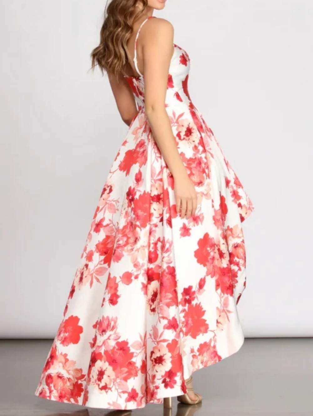 Xtraordinary Windsor Reds Floral High-Low Dress with Red Print Sz 5 Prom - Picture 3 of 16